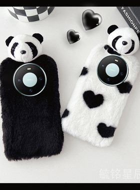 适用华为mate80promax手机壳70Air优享版60pro十70rs毛绒50rs保时捷+30新款20x立体10熊猫9爱心8黑色40e硅胶