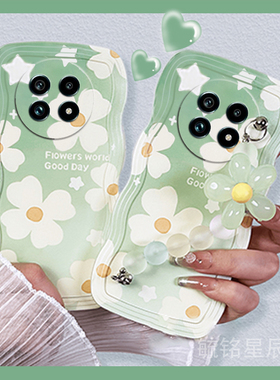 新款绿色小白花朵适用realme真我GT6手机壳13Pro+链条V60手腕带V60s防摔13Pro至尊版十波浪边ins风小清新oppo