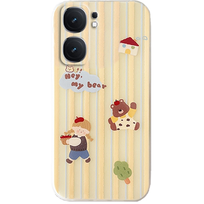 新款条纹小熊女孩适用vivoiQOONeo9SPRO+手机壳9十8透明7竞速版6硅胶8SE带挂绳的Neo5活力版S链条3腕带neo855