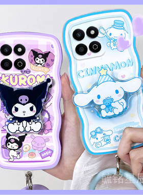 新款可爱玉桂狗紫色库洛米适用华为honor荣耀畅玩60Plus手机壳透明50Plus波浪边20情侣Puls腕带防摔带支架的