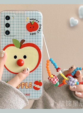 新款可爱蓝色格子苹果适用华为P40Pro十手机壳p30pro立体p20带挂绳的P10Plus透明p30特别P9硅胶套+防摔高级感