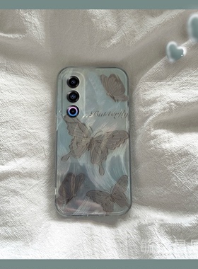 新款羽纱黑灰色蝴蝶适用魅族21手机壳20pro透明18硅胶的18s轻奢18X高级感17小众21pro简约18s镭射防摔女神ins