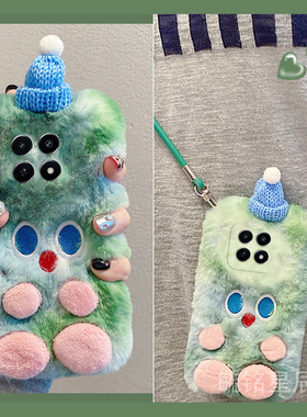 适用realme真我v20手机壳v11毛绒v60s绿色v50圣诞v30t小怪兽v25防摔的v15带挂绳v13腕带v11s秋冬v5超火3/x2/x