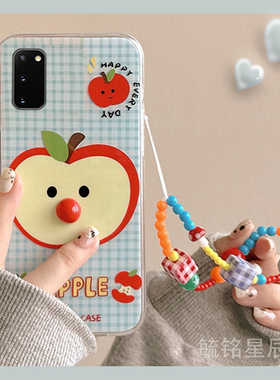 新款可爱蓝色格子苹果适用三星S20十手机壳S20Ultra立体S10+带挂绳的S10e透明S20FE特别S9硅胶套S8防摔高级感