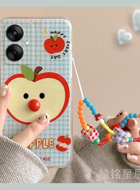 新款可爱蓝色格子苹果适用小米redmi红米13c手机壳12立体13r带挂绳的10透明9特别10XPro硅胶8防摔7/6/4/A/X/C