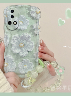 新款油画绿色花朵适用华为nova13手机壳13pro透明的12活力版12ultra软硅胶11se波浪边10气囊9情侣全包轻奢风7