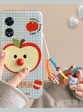 新款可爱蓝色格子苹果适用OPPOA97手机壳A96立体A95带挂绳的A93透明A92硅胶套s防摔A91/A83/A79/A77/A73/A72