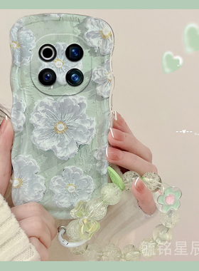 新款油画绿色花朵适用华为荣耀magic7手机壳x60pro透明的magic6pro软硅胶magic5波浪边x60i+气囊x50情侣x40gt