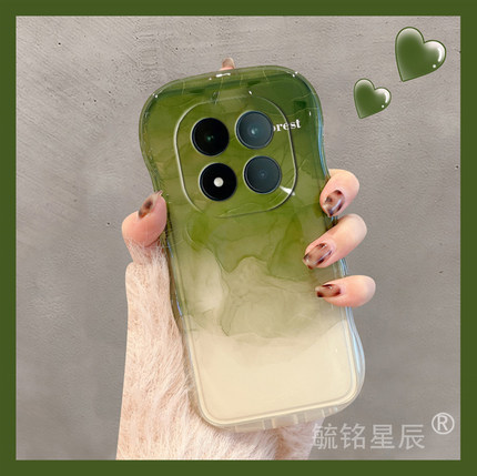 适用小米redmi红米note15pro手机壳note14pro+新款13渐变12t晕染12turbo绿色11tpro十11e韩风11r波浪边10透明