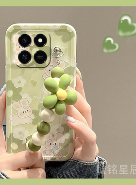适用华为荣耀play10t手机壳10c新款play9t绿色play8t花朵paly7t兔子play6t可爱play4pro情侣play3手腕带链条