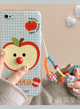 新款可爱蓝色格子苹果适用苹果se4手机壳iPhonex立体8Plus带挂绳的se3透明2特别7硅胶套6防摔xr/xsmax/5/4/s