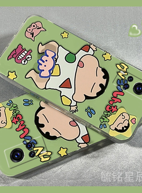 新款绿色蜡笔小新适用vivoX60Pro十手机壳X50Pro+旋转X30解压X60曲屏版X27透明的X23幻彩版硅胶情侣防摔卡通