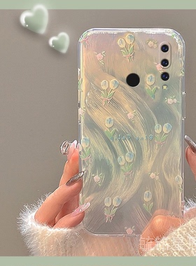 新款春日蓝色郁金香花朵适用华为nova4手机壳nova4E透明的3硅胶套3i羽纱3e小清新2全包2S镭射2Plus轻奢渐变女
