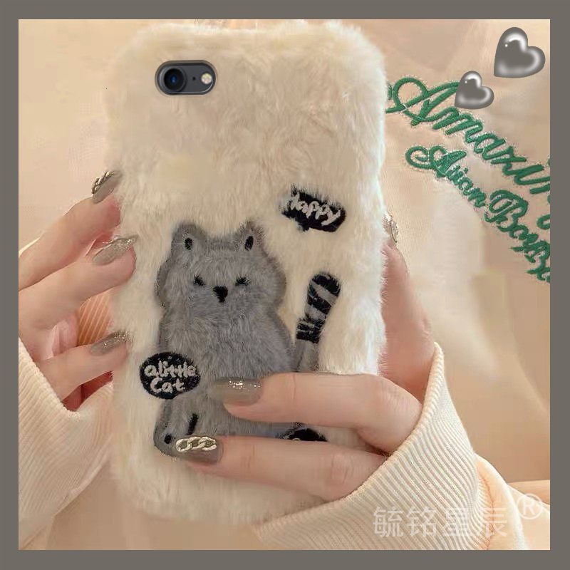适用苹果8手机壳iphone7plus毛绒se3可爱2猫咪6新款6splus刺绣6s毛茸茸的5冬天4秋冬季xsmax毛毛少女心情侣xr