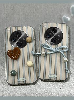 新款蓝色条纹适用OPPOFindN3Flip折叠屏手机壳FindN折叠款FindN2Flip立体FindN3翻盖FindN2公仔蝴蝶结透明的