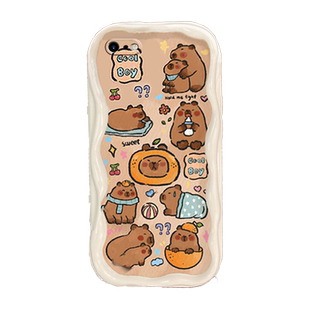 新款可爱卡皮巴拉适用苹果8Plus手机壳iPhone7Plus硅胶se3全包se2带支架的6二代6s奶油纹6plus三代卡通7小众p