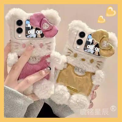 适用华为matex6手机壳pocket2翻盖novaflip折叠屏p50pocket毛绒matex5典藏版pockets折叠款x2可爱xs2猫咪x3女