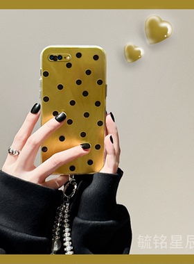 新款ins黑色波点适用苹果8Plus手机壳iPhone7透明se3黄色se2硅胶的6简约6s手腕带5小众5s高级4镭射4s挂绳轻奢