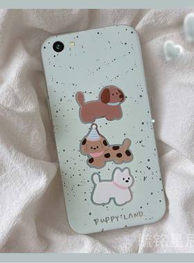 新款绿色卡通泼墨小狗适用vivoX9手机壳X9s透明X9i硅胶的ins风X9Plus韩系X9sPlus防摔X7可爱X6创意男生保护套