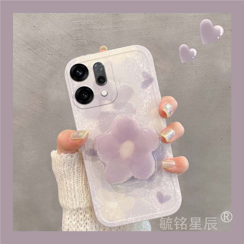 适用reno14手机壳12pro+新款11紫色oppor15晕染r11花朵findx8透明a3硅胶a55带支架的k12韩系k9情侣小清新diy