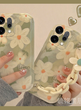 适用opporeno6pro手机壳reno5气垫reno12新款findx8pro绿色findx7花朵14腕带13手链条9防摔8全包ins风7se小众