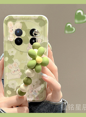 适用vivoxfold5翻盖手机壳xfold5pro折叠屏xfold3新款xfold3pro折叠款xfold2绿色xflip花朵xfold＋兔子十链条