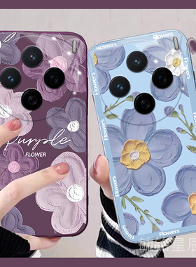 适用vivox200手机壳y300新款x100油画x60紫色x21a花朵s19透明s12硅胶y200i情侣y37小众y32女ins冷淡风高级感