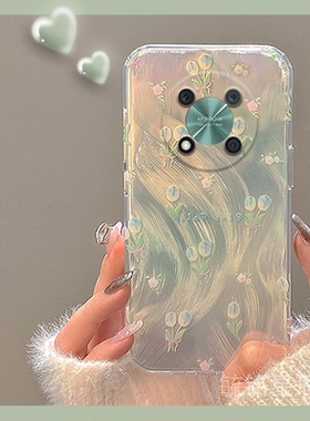 新款春日蓝色郁金香花朵适用华为智选NZONE50Pro手机壳NZONES7透明的S7Pro硅胶套S7Pro+羽纱十小清新全包镭射