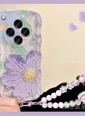新款油画紫色花朵ins风适用oppofindx8手机壳findx7韩系findx6透明x5硅胶findx8pro波浪边的x8ultra高级感x3