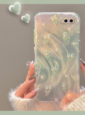 新款春日蓝色郁金香花朵适用OPPOR11手机壳R11s透明的R11st硅胶套R11Plus羽纱R9小清新r11t全包R9s镭射R9sk女
