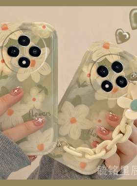 气垫新款绿色花朵腕带适用vivoY300Pro手机壳Y300i手链条Y200防摔Y100全包ins风Y200i小众软vivi高级感Y100t