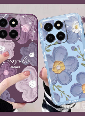 适用华为荣耀play10t手机壳10c秋冬play9t新款play8t油画paly7t紫色play6t花朵play4pro透明3硅胶情侣小众por