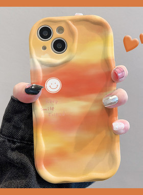 晱晱橙色晕染适用荣耀100手机保护壳苹果16Pro高级华为nova12创意iPhone14全包vivos18防摔小米14矽胶女款opp