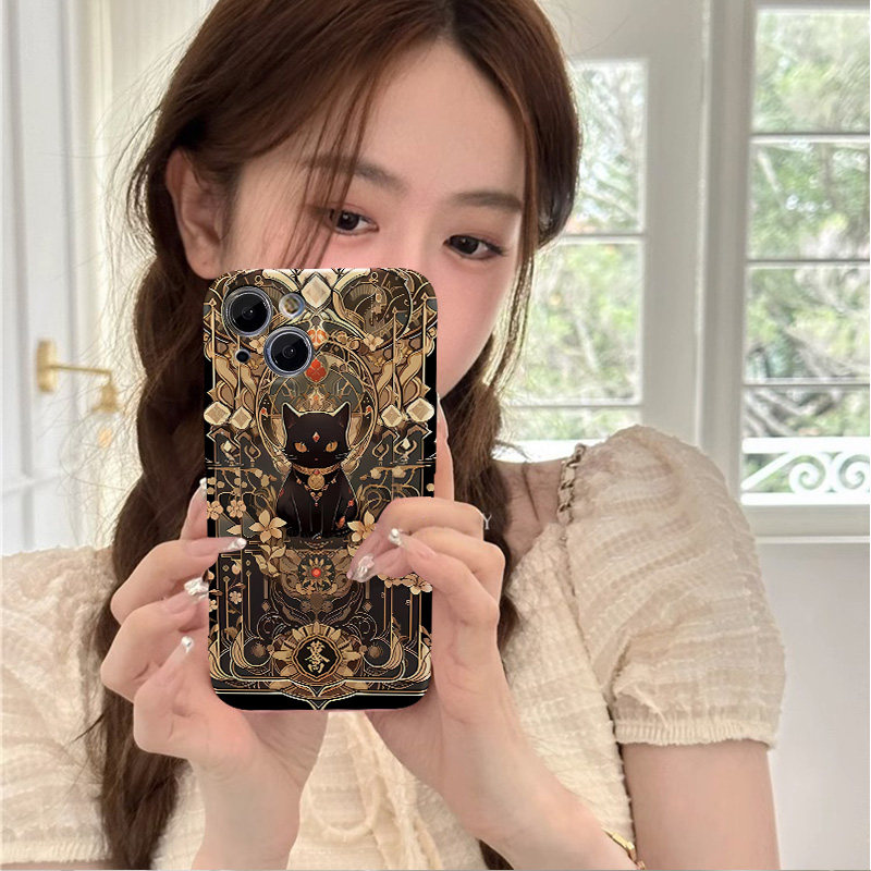 晱晱招财黑猫适用苹果15手机壳手机保护套/壳
