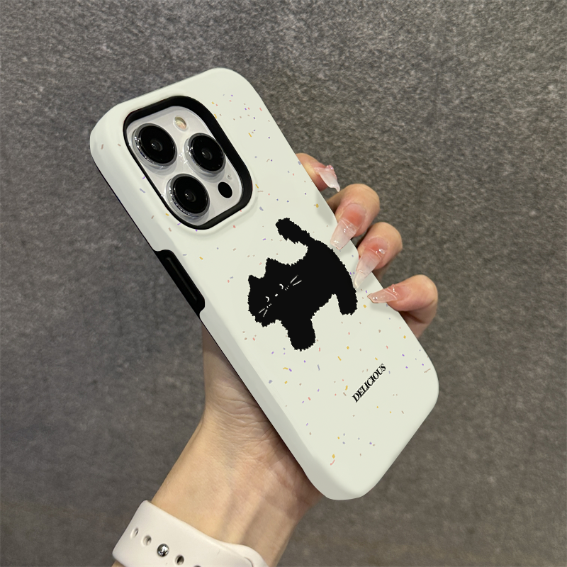 晱晱泼墨黑猫适用苹果15promax创意iphone13小米14菲林手机软壳华为p70不撞款众mate60pro新款液态二合一OPPO