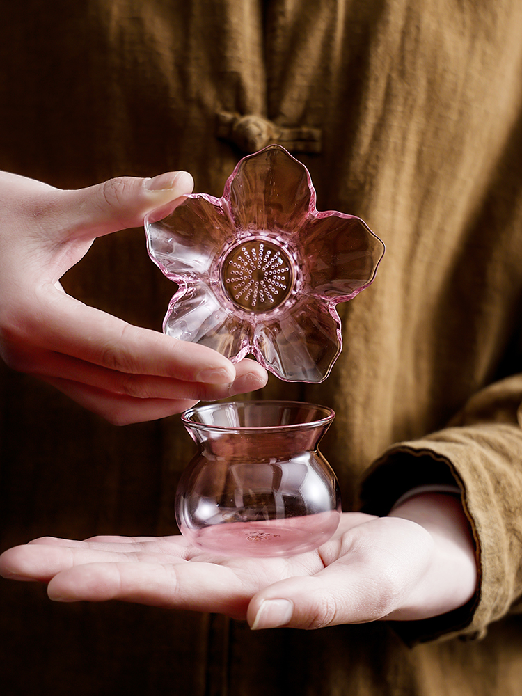 粉色玻璃花瓣茶滤茶漏茶叶过滤网隔滤茶器茶道零配件女士泡茶专用