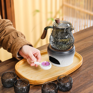 草木灰玻璃侧把壶温茶炉蜡烛加热花茶壶煮茶器陶瓷底座下午茶茶具