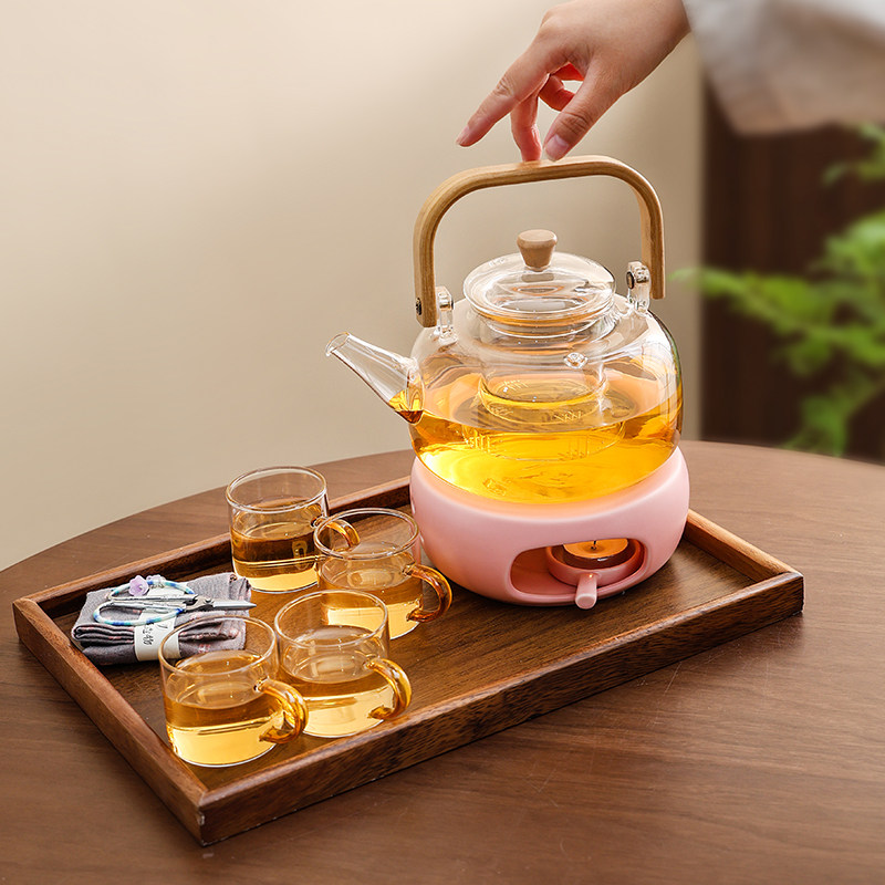 玻璃花茶壶套装蜡烛加热煮茶炉图片