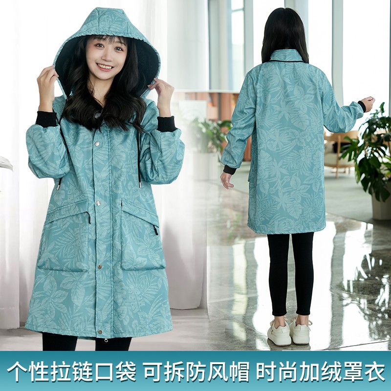 罩衣工作服加绒加厚中长款冬天衣服面包店穿的女女士防污做饭冬季