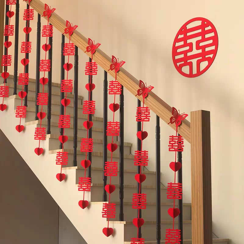 结婚楼梯扶手装饰别墅拉花新