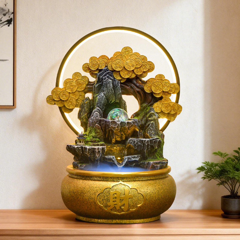 风水轮招财流水摆件循环水摇钱树聚宝盆吧台桌面景观装饰开业礼品,家居饰品,流水摆件,淘宝优惠券,粉丝福利购,淘宝优惠卷