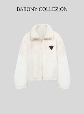 BARONY/86017经典时尚减龄双穿进口美利奴皮草外套皮毛一体