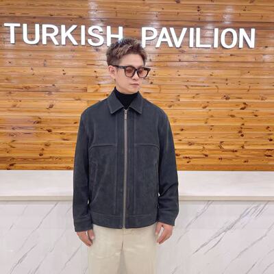 ‘BARONY’【97063】男士轻奢绒面皮商政真皮外套