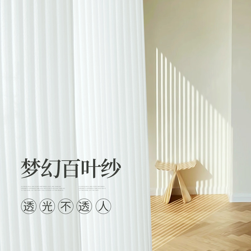 竖百叶纱帘透光不透人卧室梦幻帘半遮光窗帘客厅阳台防晒白色纱帘