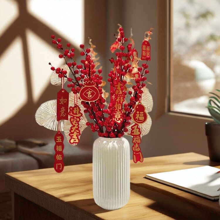 店铺商场节庆日装饰收银台发财果摆件家居玄关柜子插花瓶红果冬青,节庆用品/礼品,节日装扮用品,淘宝优惠券,粉丝福利购,淘宝优惠卷