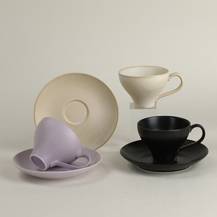 池上之家 景德镇粗陶大容量咖啡水杯手工家用简约创意带碟高颜值