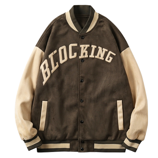 麂皮绒棒球服男士2025春秋新款飞行员美式加绒外套休闲宽松夹克潮