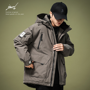 冬季90鸭绒美式羽绒服男士2025新款保暖滑雪中长工装连帽外套夹克