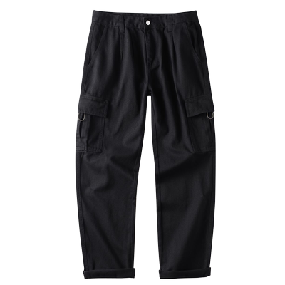 美式黑色直筒工装牛仔裤男款微喇