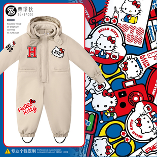 卡通HelloKitty周边儿童连体滑雪服女童男童宝宝保暖防寒滑雪装备